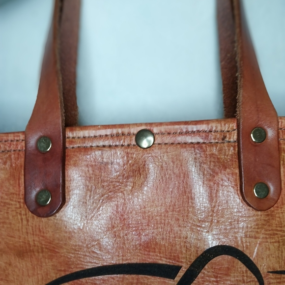 Handmade Leather Tote Bag with Painted Elephant Detail - Picture 2 of 5
